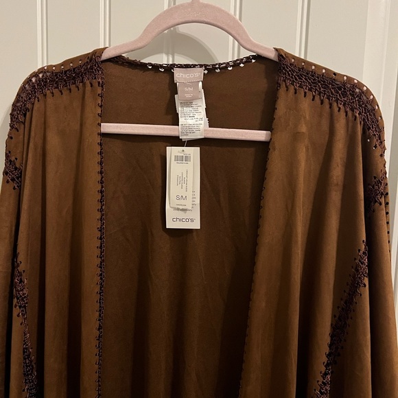 Faux-Suede Chicos Crochet Ruana Wrap Chicos Crochet Vegan Ruana Covering - Picture 7 of 9